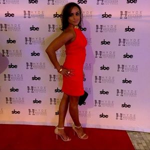 Bebe Halter Bodycon dress. Coral. Size S/P